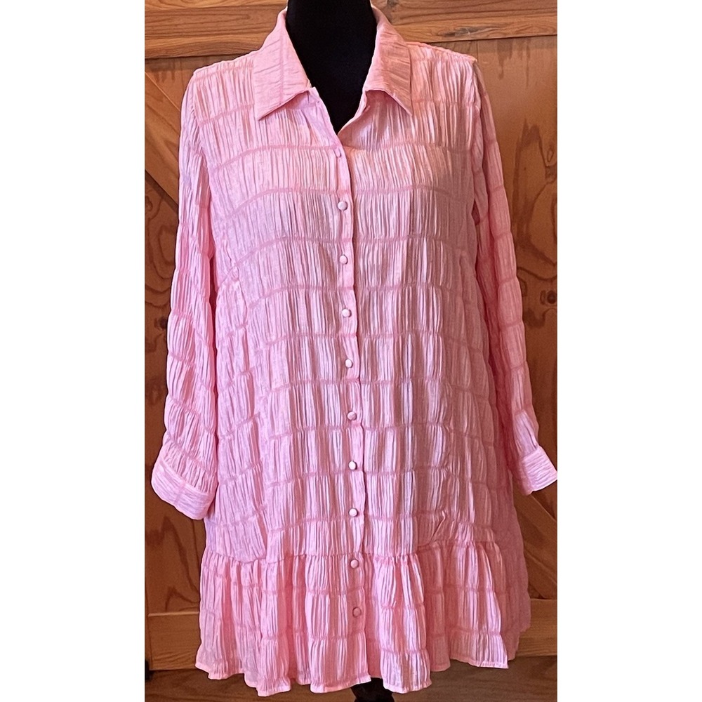 DANI & DAVI Womens M Salmon Pink Crinkled Rayon‎ Flowy Dress NWT DD34009